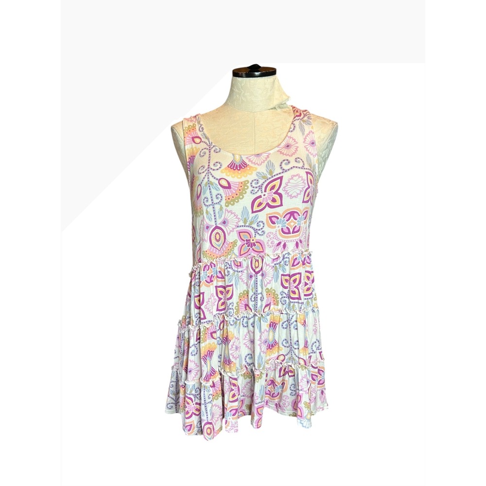 Matilda Jane Floral Paisley Tiered Tunic Breathe Deeply Topck Tie Sz S